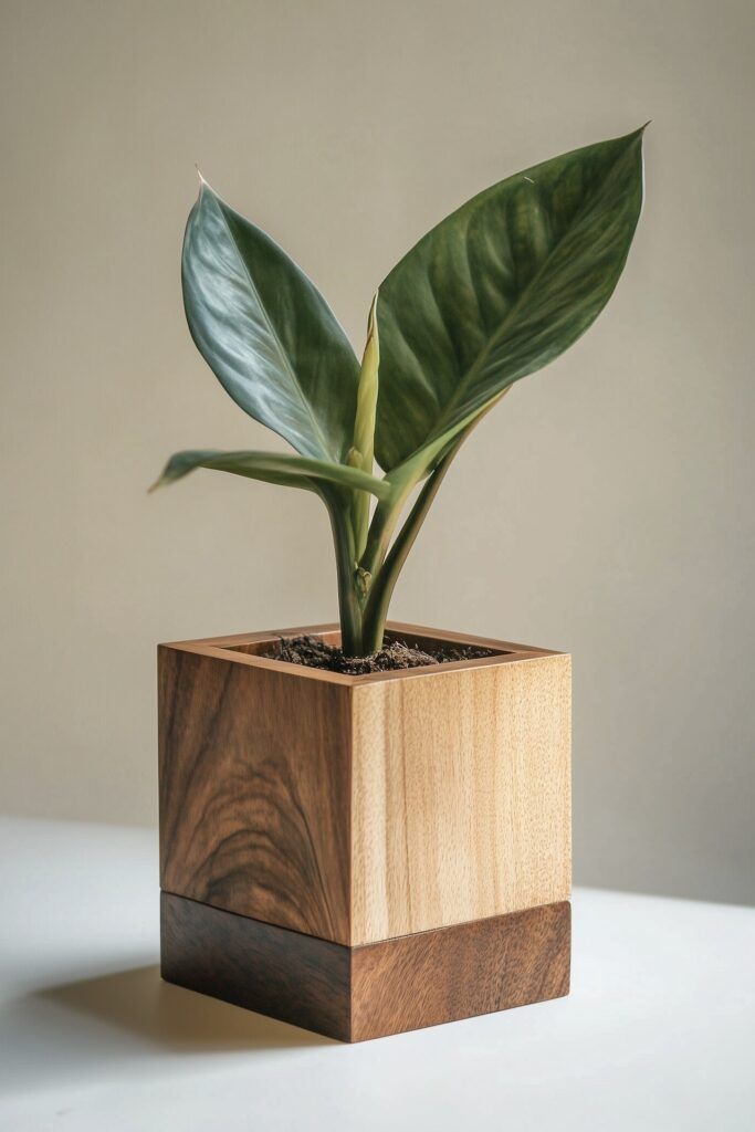 Wooden Flower Pot Unique Wooden Natural Color Beauty Garden Green Space