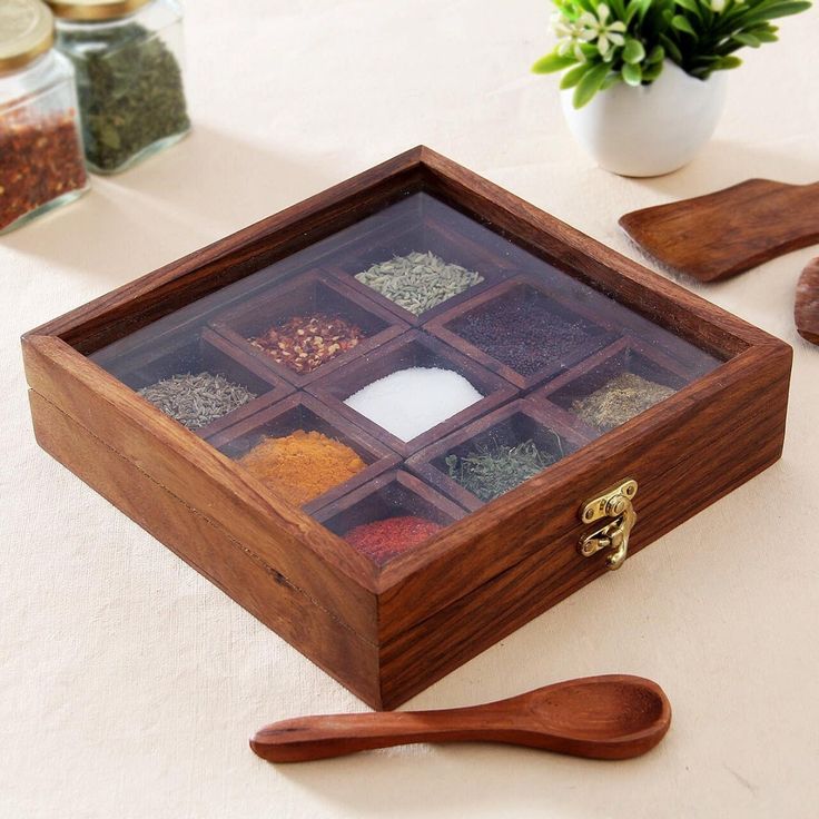 Wooden Spice Box And Dry Fruit Multipurpose Condimant set