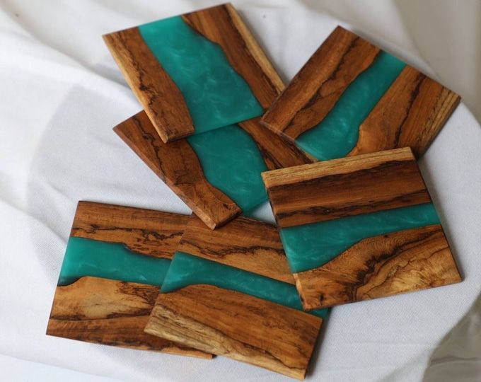 Epoxy Resin And Wooden Coasters Artistic Resin Swirls Creating a Unique
