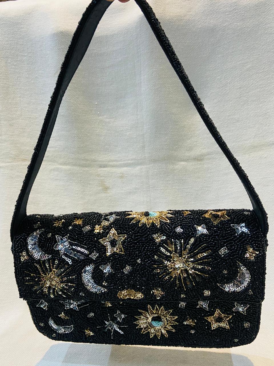 Embroidered Handmade Celestial Beaded Clutch Bag