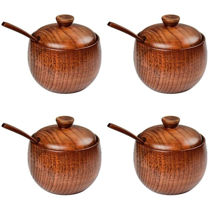 Wooden Salt Box Spice Jar Sugar Bowl