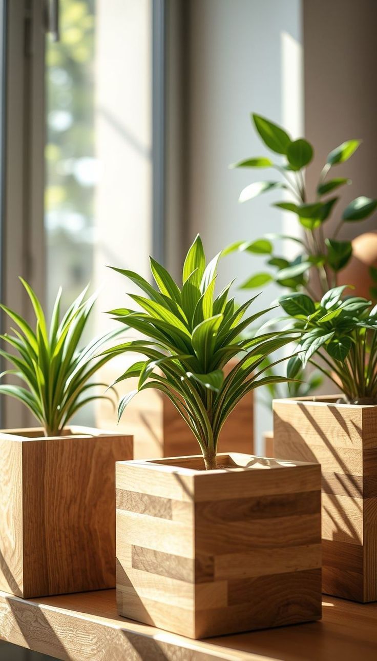 Wooden Flower Pot Unique Wooden  Natural Color Beauty Garden Green Space