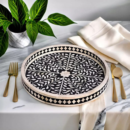 Bone Inlay Round Serving Tray The Smooth Polished Surface