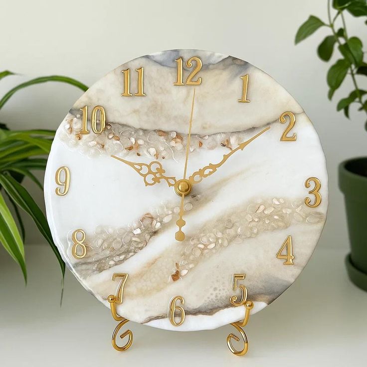 Wooden And Resin Clock With Colorful Resin Patterns