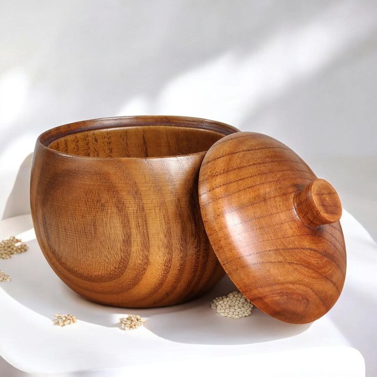 Wooden Salt Box Spice Jar Sugar Bowl
