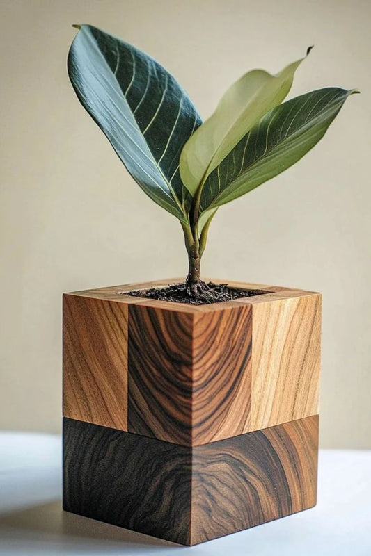 Wooden Flower Pot Unique Wooden  Natural Color Beauty Garden Green Space