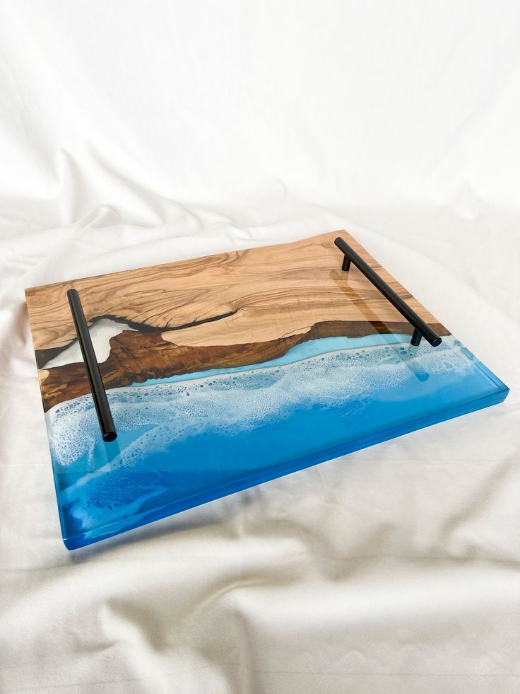Wooden And Resin Tray Handcrafted Piece Perfect For Serving Styling,