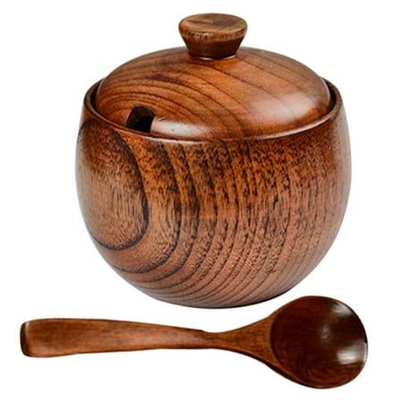 Wooden Salt Box Spice Jar Sugar Bowl