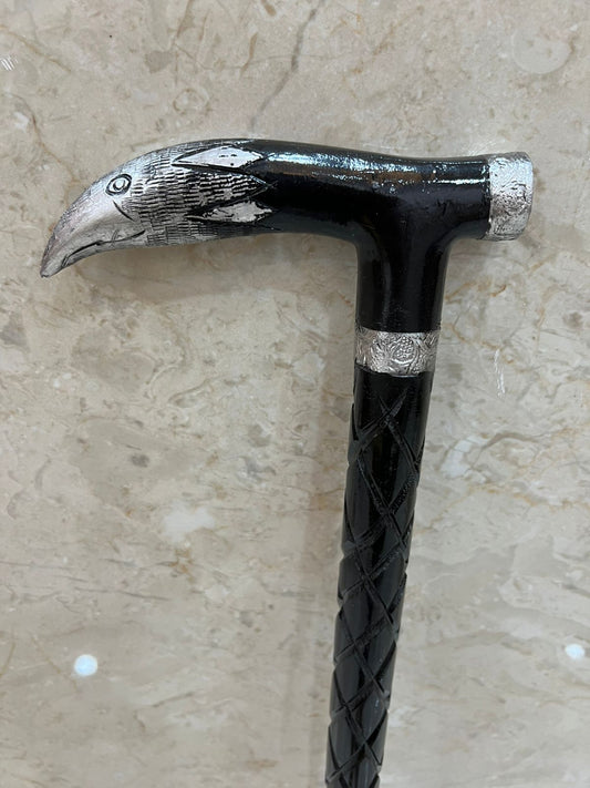 Wooden Walking Stick This Black Color Carving DESIGN Handcrafted Natural Material