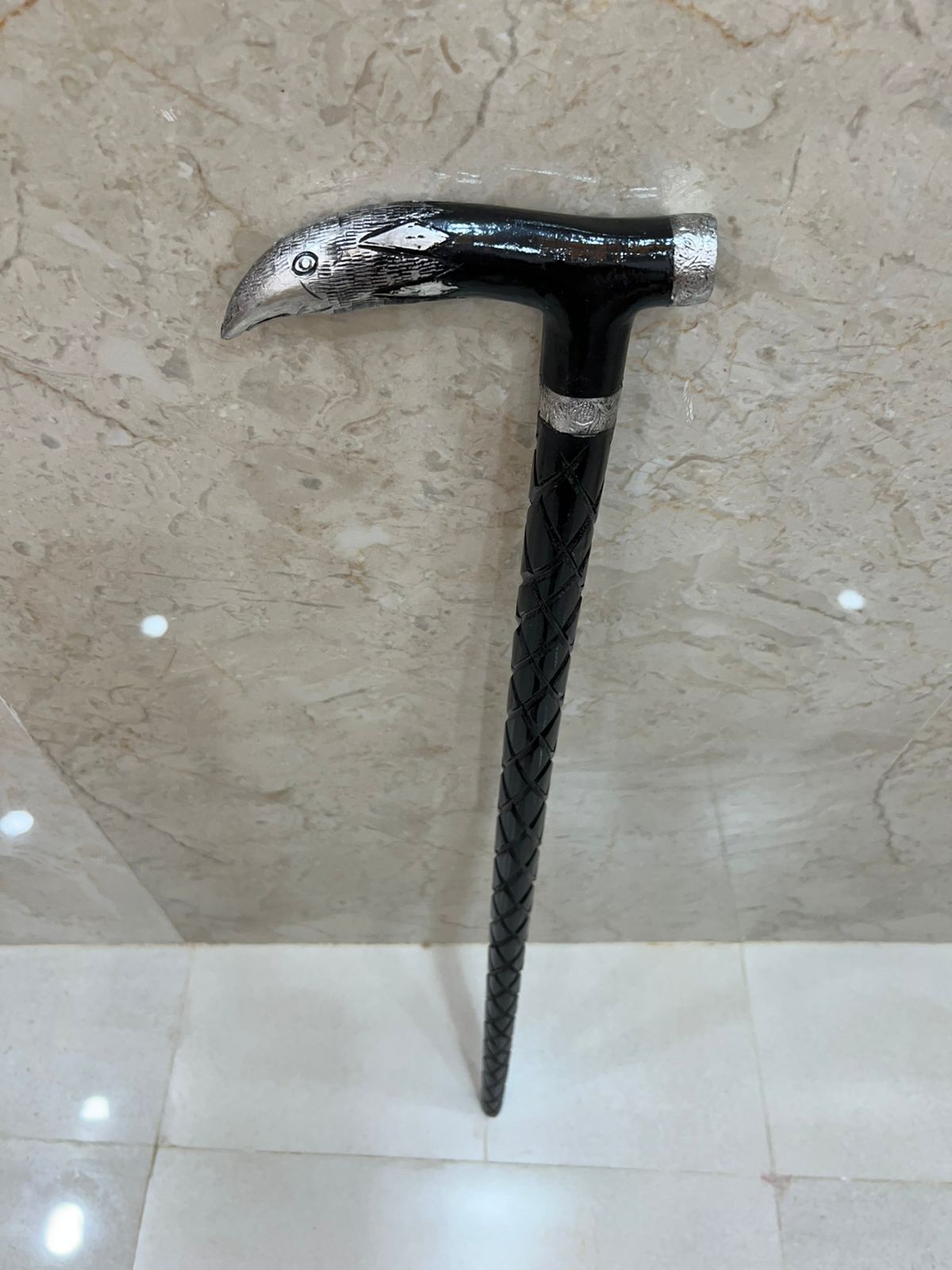 Wooden Walking Stick This Black Color Carving DESIGN Handcrafted Natural Material