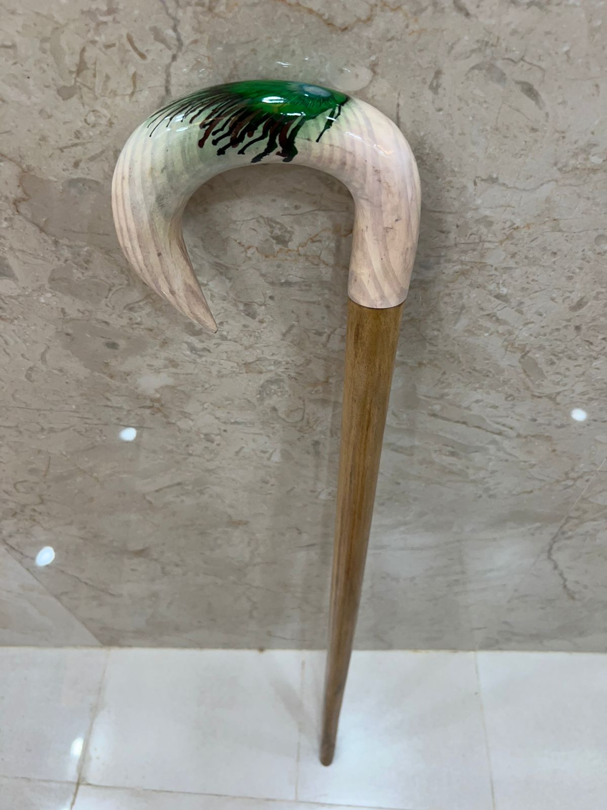 Wooden And Resin Walking Stick Resin-Accented Handle For Comfort And Unique Style