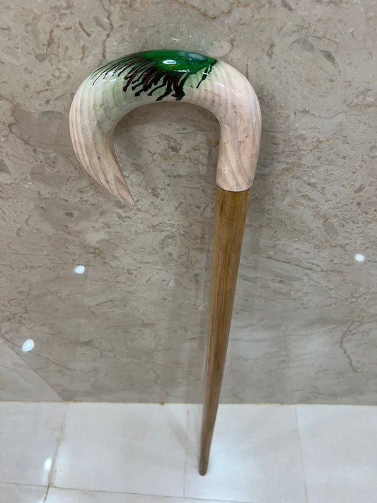 Wooden And Resin Walking Stick Resin-Accented Handle For Comfort And Unique Style