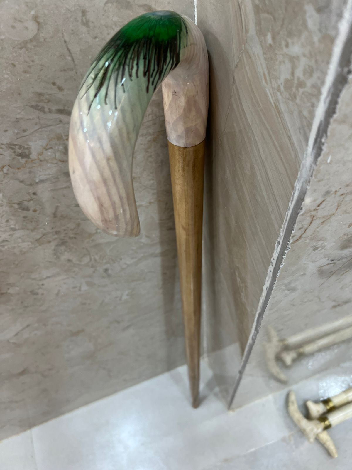 Wooden And Resin Walking Stick Resin-Accented Handle For Comfort And Unique Style