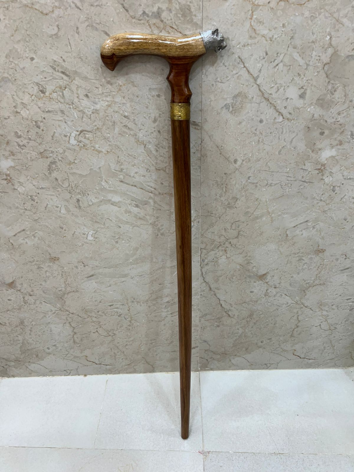 Wooden Walking Hiking Carving Stick Hand-Carved Loin Designs For a Unique Rustic Aesthetic