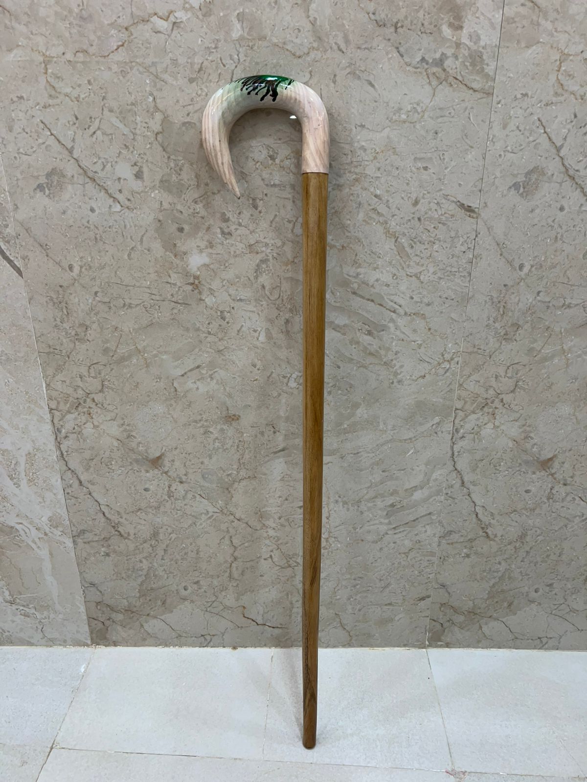Wooden And Resin Walking Stick Resin-Accented Handle For Comfort And Unique Style