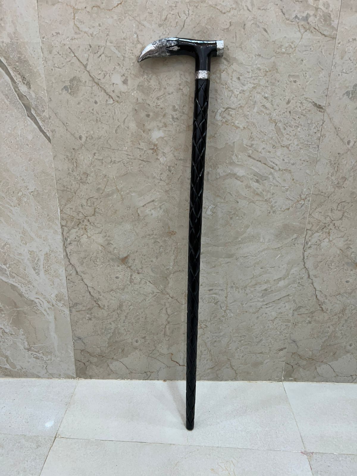 Wooden Walking Stick This Black Color Carving DESIGN Handcrafted Natural Material