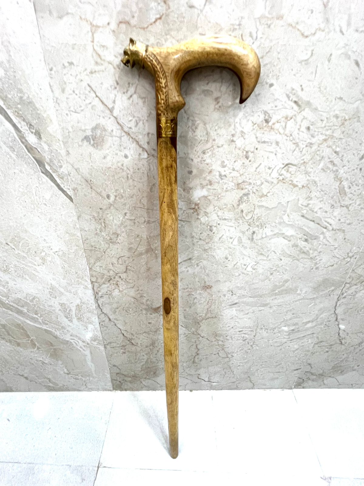 Wooden Walking Hiking Carving Stick Hand-Carved Loin Designs For a Unique Rustic Aesthetic