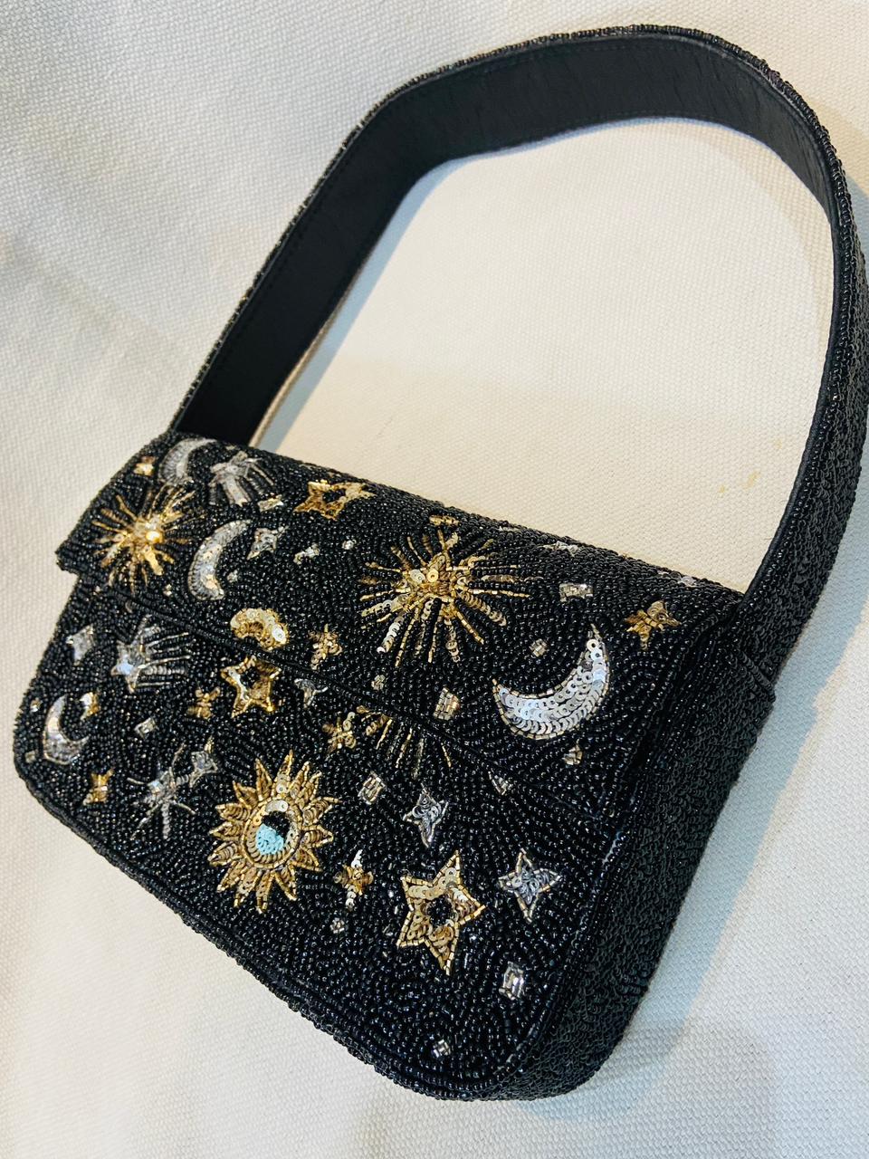 Embroidered Handmade Celestial Beaded Clutch Bag