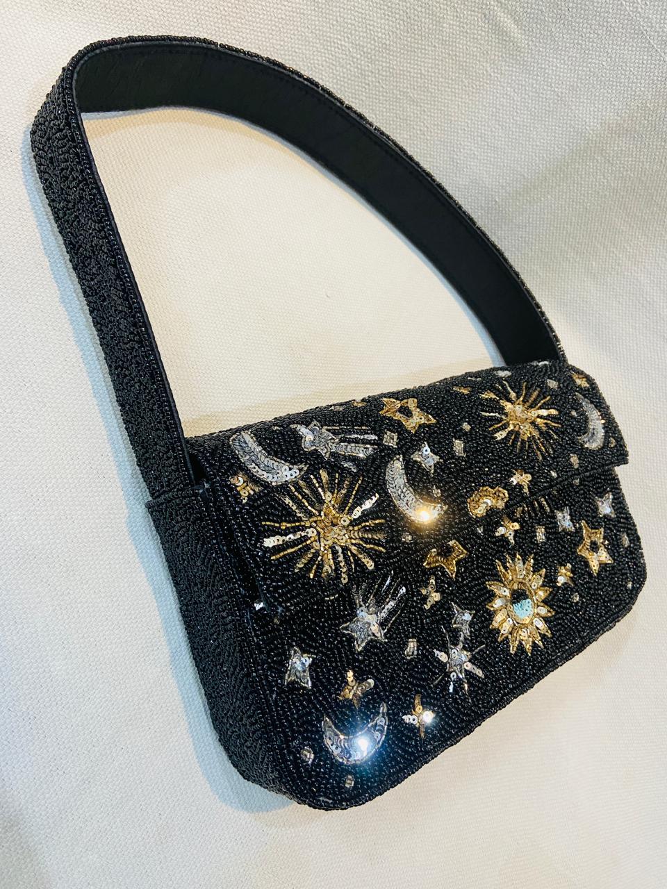 Embroidered Handmade Celestial Beaded Clutch Bag