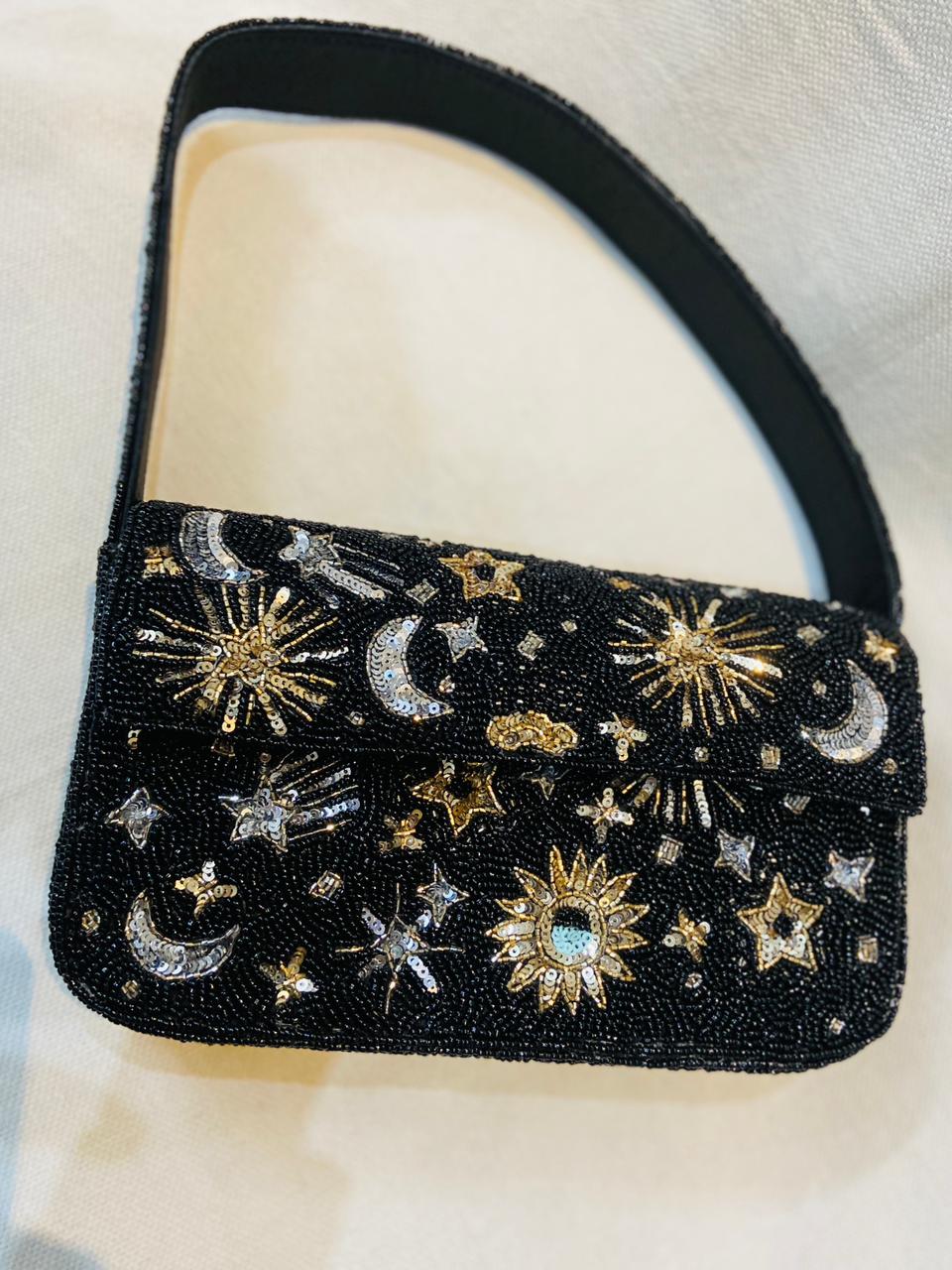 Embroidered Handmade Celestial Beaded Clutch Bag