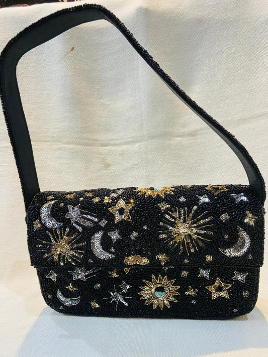 Embroidered Handmade Celestial Beaded Clutch Bag