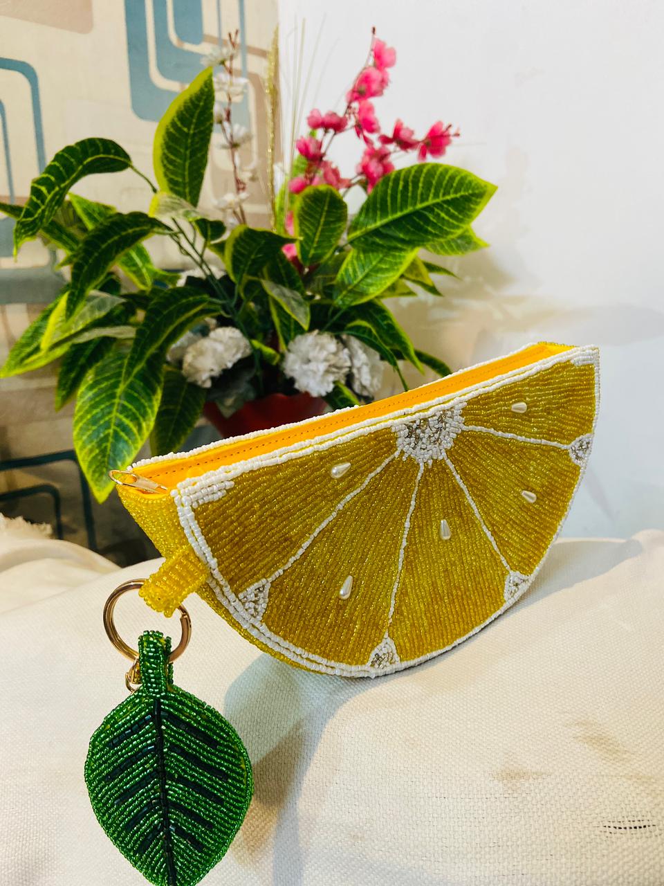 Lemon Slice Clutch Beaded Handbag