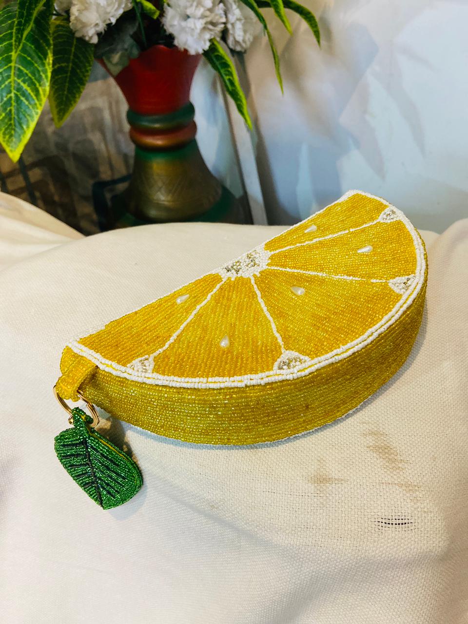 Lemon Slice Clutch Beaded Handbag