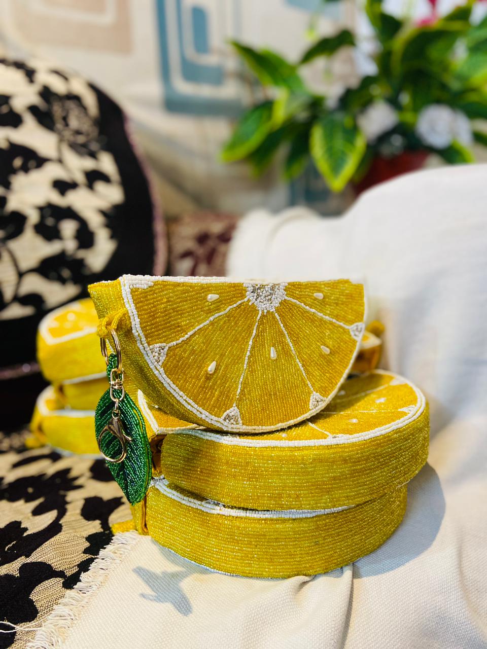Lemon Slice Clutch Beaded Handbag