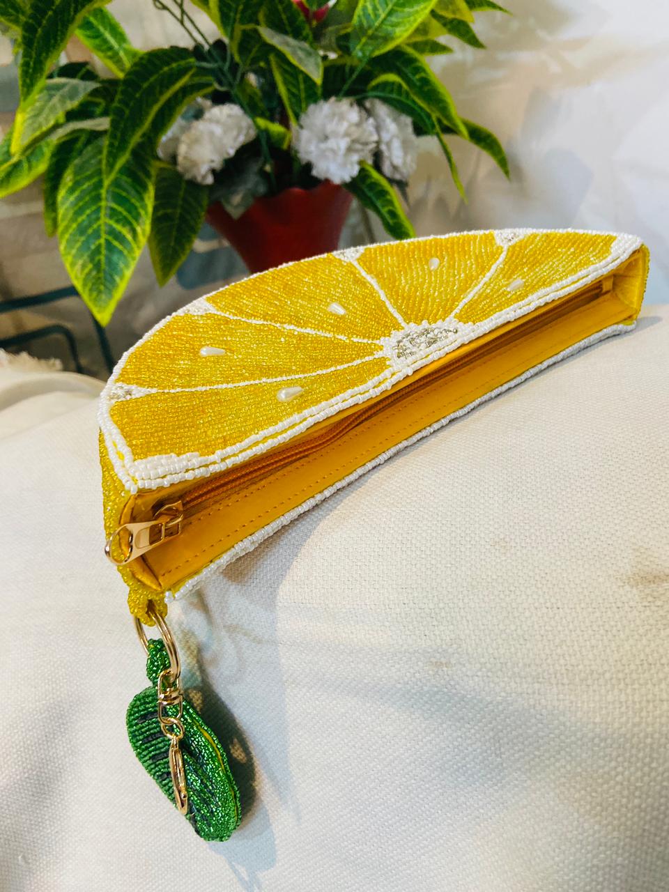 Lemon Slice Clutch Beaded Handbag