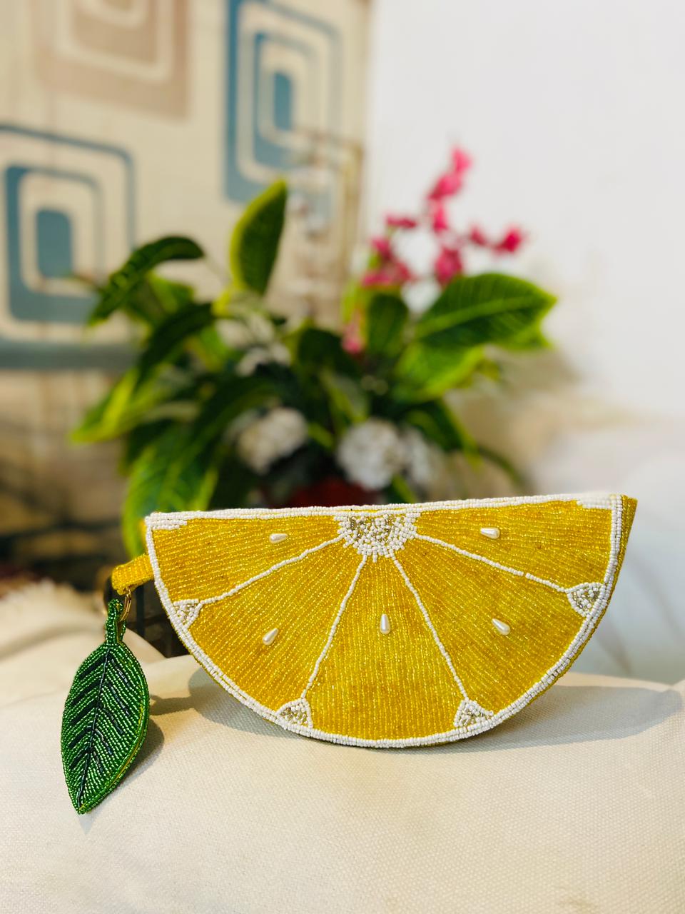 Lemon Slice Clutch Beaded Handbag